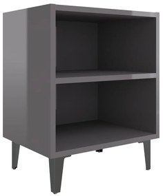 Mesas cabeceira pernas metal 2 pcs 40x30x50 cm cinza brilhante