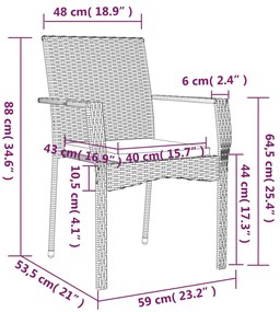 9 pcs conjunto de jantar p/ jardim c/ almofadões vime PE preto