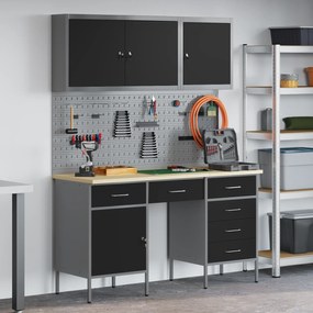 vidaXL Armário de Trabalho com gaveta 8 pcs Preto 150 x 55 x 200 cm