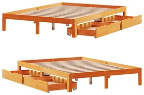 Estrutura cama c/ gavetas 120x190 cm pinho maciço castanho-mel