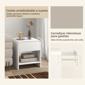 Conjunto de 2 Mesas de Cabeceira Nórdicas com Cantos Arredondados, Gaveta e Prateleira Aberta 40x35x45 cm Branco