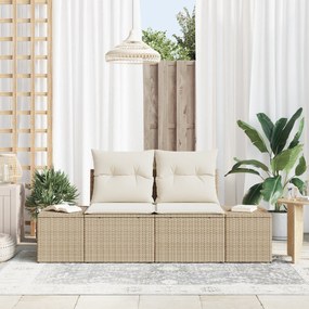 vidaXL Sofá de Jardim com 2 Lugares e Armazenamento & Almofadas Bege de Vime