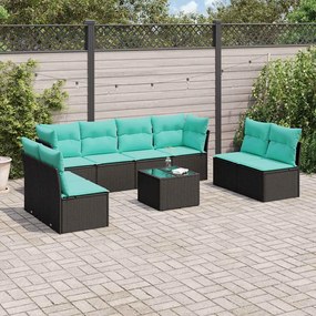 vidaXL 9 pcs conjunto de sofás p/ jardim c/ almofadões vime PE preto