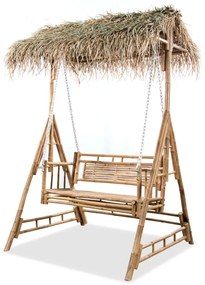 vidaXL Banco de baloiçar 2 lugares bambu c/ folhas de palmeira 202cm