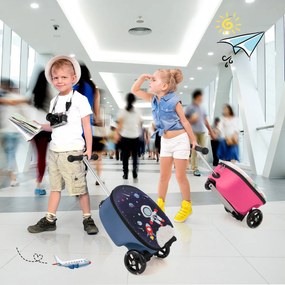 Mala Trotinete dobrável 2 em 1 para crianças 26 L com rodas iluminadas por LED com 3 cores de travagem Bagagem para viagens escolares Azul Escuro