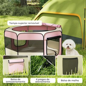 Parque Dobrável para Cães e Gatos Cercado Portátil para Animais Pequenos em Tecido Oxford Impermeável com 2 Portas Ø120x58 cm Rosa
