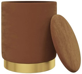 Banqueta com arrumação redonda veludo 31 x 37 cm castanho