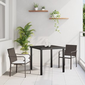 vidaXL Conjunto de Jantar ao Ar Livre de 3 Peças com Almofadas - Rattan Castanho