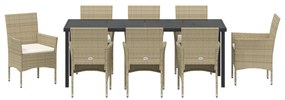 Conjunto de Jantar de Jardim 9 Peças Bege Rattan Poliéster