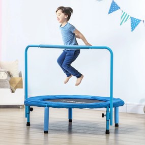 Trampolim Infantil 3 em 1 Trampolim para Crianças de 1-6 Anos com Corrimão Amovível Mini Trampolim para Interior Ø96x74cm Azul