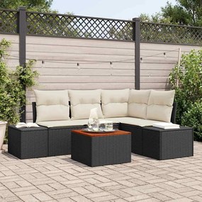vidaXL Conjunto de Sofá de Jardim com 5 Peças e Almofadas Pretas de Rattan de Poliéster e Acácia
