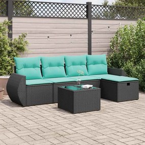 vidaXL 6 pcs conjunto sofás de jardim c/ almofadões vime PE preto