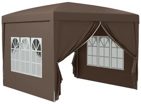 Outsunny Tenda de Jardim com Paredes Laterais Amovíveis Janelas Porta com Fecho de Correr e Bolsa de Transporte 295x295x196-258 cm Café