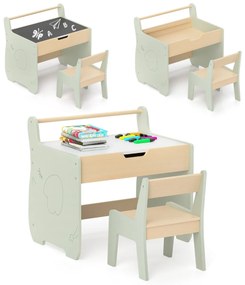 Conjunto de mesa e cadeira para crianças de actividades em madeira para crianças com tampo de mesa amovível 2 em 1 Verde