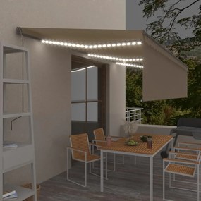 Toldo automático c/ estore/LED/sensor de vento 6x3 m cor creme