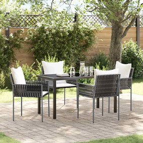 vidaXL Conjunto de Jantar de 5 Peças Castanho com Almofadas em Rattan PE