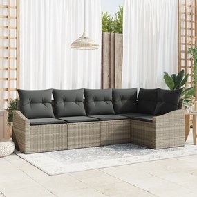 Conjunto de Jantar de Jardim 5 Peças com Almofadas Cinza Claro em Ratt