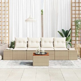 Conjunto de sofá de jardim de 5 peças com almofadas bege em rattan sin