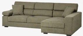 Sofá Chaise Longue Direito De 3 Lugares Com Encosto De Cabeça Regulável E Assentos Deslizantes Aramis Tecido Verde Exército - Sklum