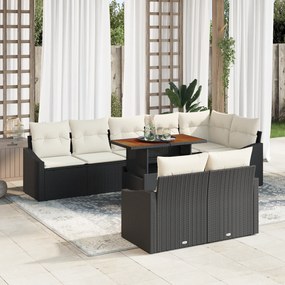 Conjunto de Sofá de Jardim de 9 Peças com Almofadas Pretas em Vime Sin