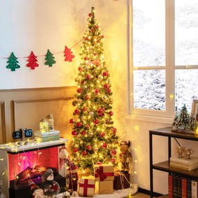 Árvore de Natal de 210 cm em forma de meia árvore pré-iluminada com economia de espaço 450 pontas de ramos 150 luzes LED Suporte de metal dobrável