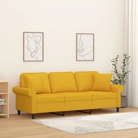 vidaXL Sofá 3 lug. c/ almofadas/almofadões 180 cm tecido amarelo-claro