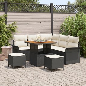 Conjunto de Sofá de Jardim vidaXL 8 Peças com Almofadas Preto Rattan P