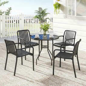 Conjunto de 4 Cadeiras de Jardim (MESA NÃO INCLUIDA) Empilháveis em PP com Encosto Curvado e Assento com Ripas 55x58,5x81,5 cm Preto