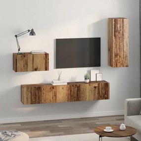 Gabinete de TV de Parede 4 pcs Madeira Antiga Médio