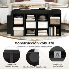 Banco sapateira 30 x 110 x 52,5 cm com suporte para guarda-chuvas, 10 compartimentos, assento acolchoado e prateleiras ajustáveis, preto
