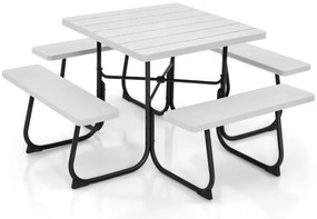 Conjunto de moveis jardim Mesa redonda e 4 bancos para 8 pessoas Carga 225 kg para jardim terraço campismo Branco