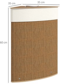 Cesto para Roupa Suja de Bambu de 55L com Tampa e Asa Saco Extraível e Lavável para Casa de Banho Quarto, 35x35x60 cm Castanho