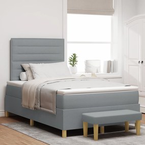 Cama Box Spring com Colchão e Banco Cinzento-claro 120x190 cm Tecido