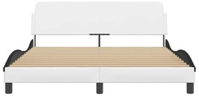 Estrutura cama c/ cabeceira 160x200 couro artif. branco/preto