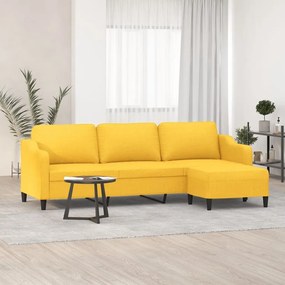 Sofá de 3 lugares com apoio de pés 210 cm tecido amarelo-claro