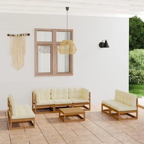 8 pcs conjunto lounge de jardim com almofadões pinho maciço