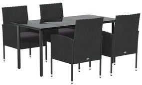 5 pcs conjunto de jantar p/ jardim c/ almofadões vime PE preto