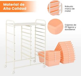 Carrinho multiusos com gavetas removíveis e rodas bloqueáveis 63 x 37 x 87 cm rosa claro