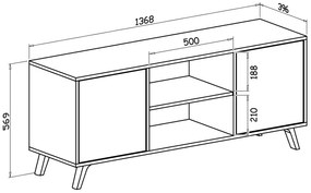 Móvel de TV 140 com 2 portas, sala, modelo WIND, estrutura cor Puccini, portas cor Branco, medidas 140x40x57cm de altura.