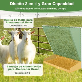 Comedouro de Feno para Animais, 71 x 32,5 x 68 cm, Com Bandeja para Cereais, Prata