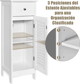 Armário de Arrumação de Casa de Banho, 32 x 30 x 88 cm, Prateleira Ajustável, Branco