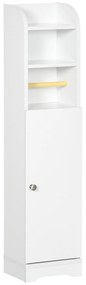 Kleankin Armário Casa Banho Auxiliar Prateleira Ajustável Suporte Papel Higiênico Design Moderno Funcional 23x18x100 cm Branco | Aosom Portugal
