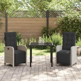 Conjunto de Jantar para o Jardim 3 Peças com Almofadas Cinza Claro em