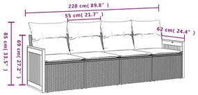 4 pcs conjunto de sofás para jardim c/ almofadões vime PE bege