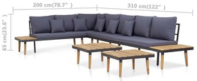 7 lugares conjunto lounge jardim + almofadões acácia castanho
