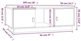 Mesa de centro 100x50x35 cm madeira de pinho maciça preto