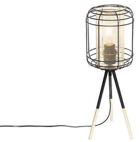Tripé de candeeiro de mesa design preto com ouro - Gaze Design