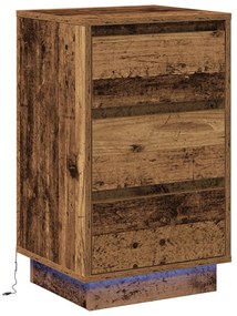 Mesa de Cabeceira  com LED Madeira Velha 39x34,5x65 cm Madeira de Enge