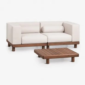 Conjunto De Jardim Com Sofá Modular De 2 Peças Com 2 Módulos De Canto E Mesa De Centro Em Acácia Edrien Castanho Acácia - Sklum