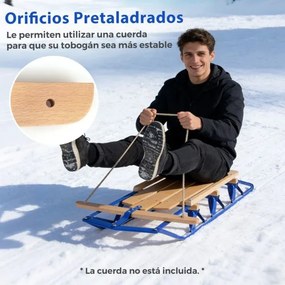 Trenó de metal e madeira 137 x 58 x 16 cm e barra de direção para adultos e crianças a partir dos 5 anos Capacidade de carga 150 kg Azul